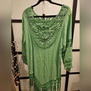 Green Crochet Fringe Tunic